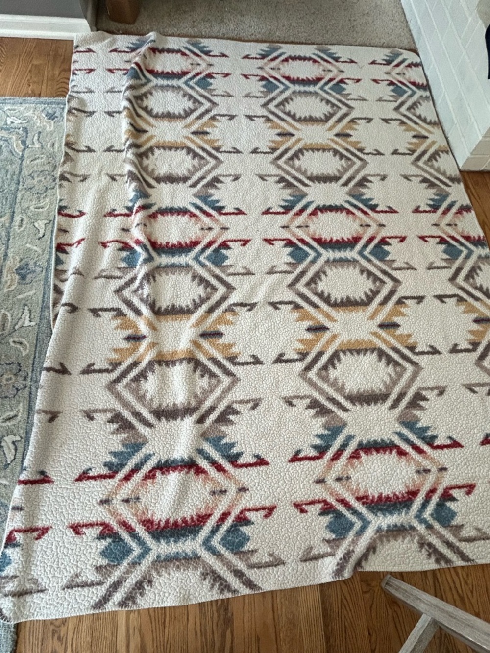 Pendleton Southwest Pattern Sherpa Throw Blanket Cream with Red, Blue & Mustard